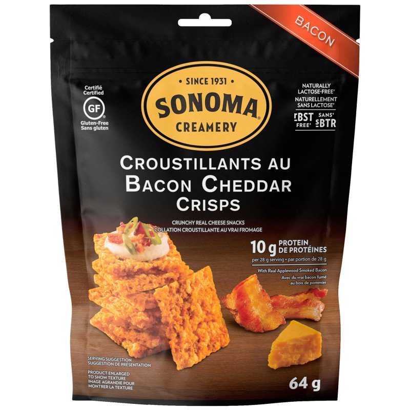Sonoma Creamery Bacon Cheddar Cheese Crisps 64g Health Essentials