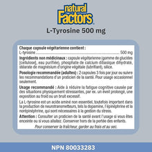 Load image into Gallery viewer, Natural Factors L-Tyrosine 500 mg 120's