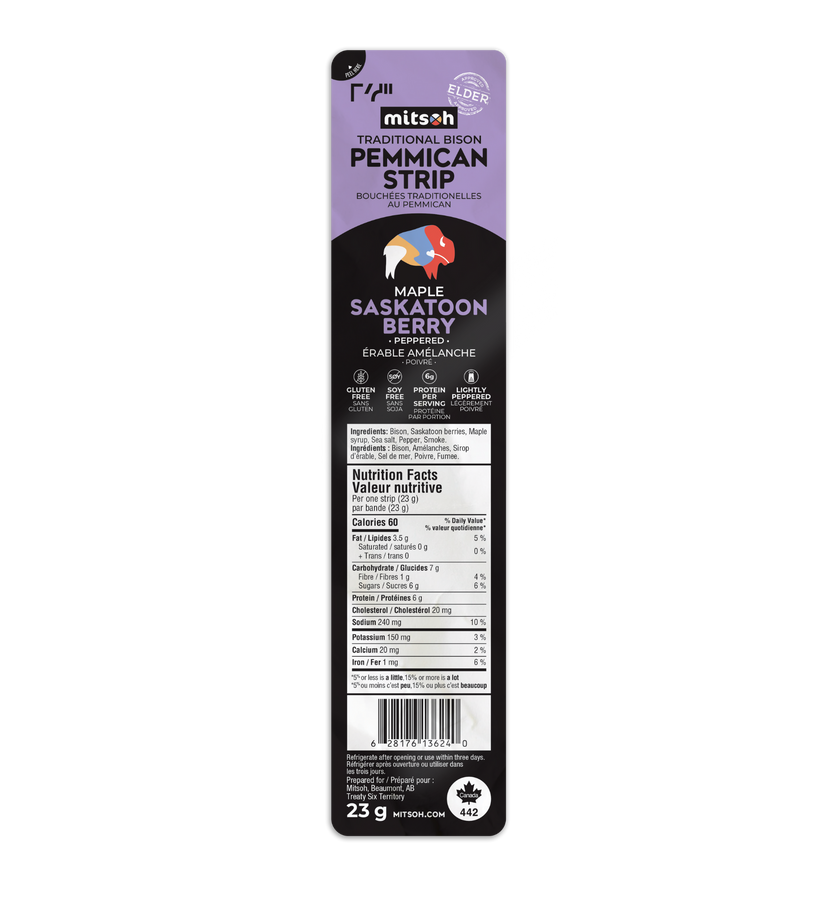 Mitsoh Bison Pemmican Strip Maple Saskatoon Berry 23g