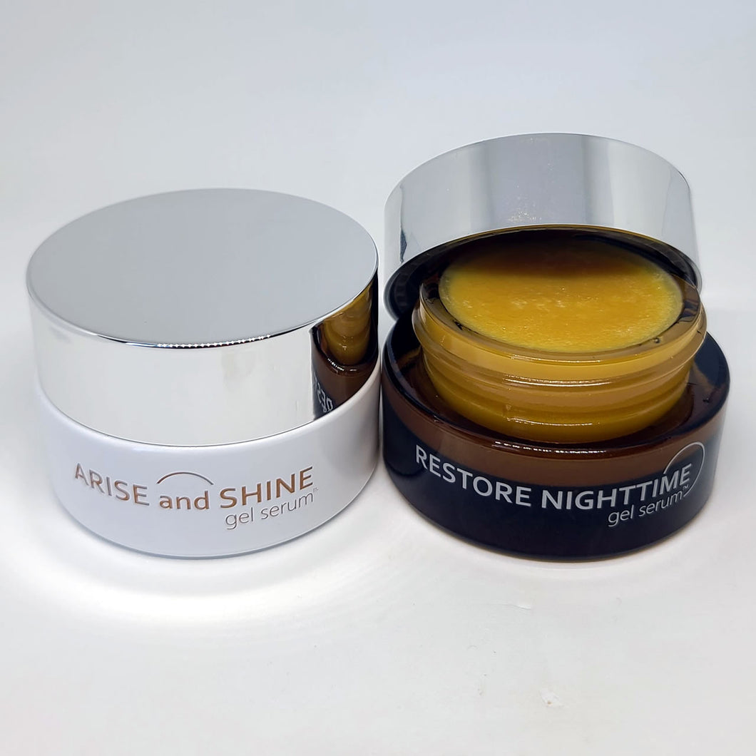 Complete Set - Arise and Shine Gel Serum 22ml, Restore Nighttime Gel Serum 22mL