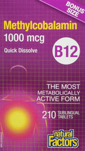 Load image into Gallery viewer, Natural Factors Vitamin B12 1000mcg 210 tablets