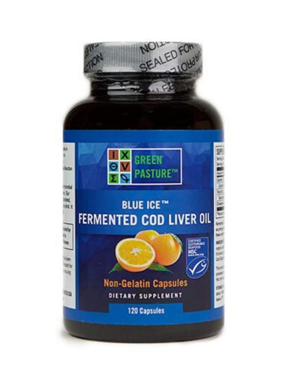 Green Pasture Blue Ice Fermented Cod Liver Oil Orange Flavoured 120s