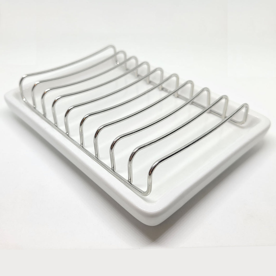 Vintage Tradition White Soap Dish, Ceramic and Stainless Steel